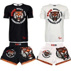 Heren Shorts Tijger Muay Thai Pakken Boksen T-shirt MMA Shorts Rash Guard Korte mouw Top Mens Kids Fitness Fight Grappling Kickboxing Broek 230707