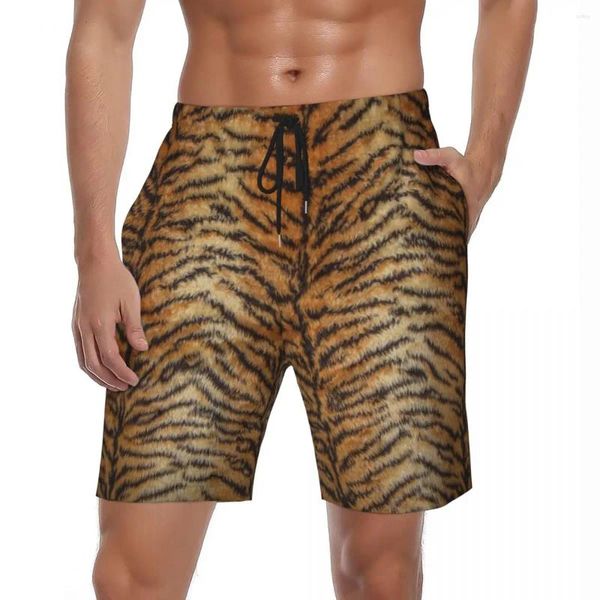 Pantalones cortos para hombre con estampado de tigre, pantalón corto para correr con rayas de animales y pieles de verano, bañadores de talla grande con gráfico Retro de secado rápido