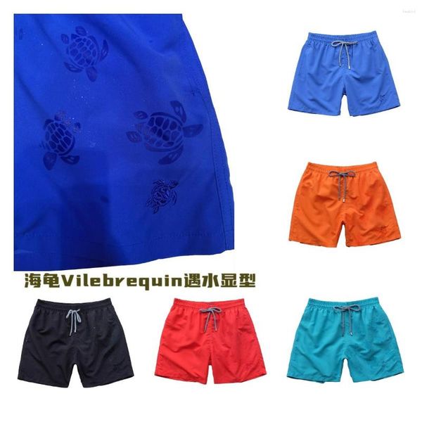 Pantalones cortos para hombres Traje de baño mágico de alta calidad Cambio de color Tortuga bordada Tablero reactivo de agua Playa Surf Nadar Troncos de malla