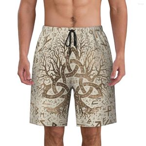 Pantalones cortos para hombre Árbol de la vida con triquetra y futhark Bañador dorado pastel Ropa de playa Tabla de playa Bañadores vikingos nórdicos Yggdrasil