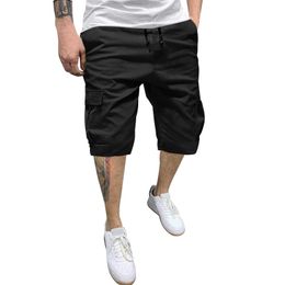 Heren shorts trend Men Drawstring korte shorts zomer Solid Color Sports Casual Fashion Outdoor Daily Beach Cargo Pants kleding met zakken AA230529