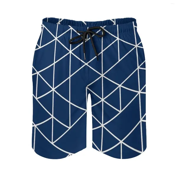 Pantalones cortos para hombre Triángulos Blanco y azul marino Pantalones deportivos para correr en la playa con forro de malla Patrón gráfico