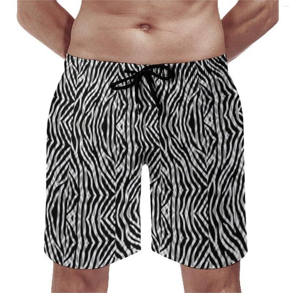 Pantalones cortos para hombres Tribal Zebra Stripe Board Summer Animal Print Moda Playa Hombres Deportes Secado rápido Troncos gráficos