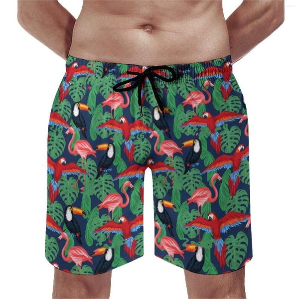 Pantalones cortos para hombres pájaros tropicales tablero hojas de palma de verano