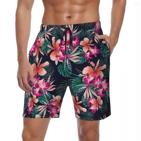 Short pour Homme Tropical Hawaii Gym Summer Flowers Sportswear Board Pantalon Court Respirant Classique Imprimé Grande Taille Troncs de Plage