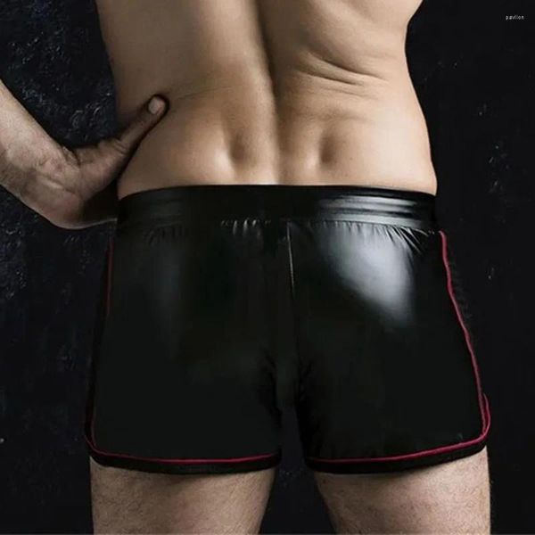 Pantalones cortos para hombres Pantalones Boxer Trunks Clubwear Motocicleta PU Cuero Tallas grandes Punk Slim Color Sólido Traje de baño Hombres Moda