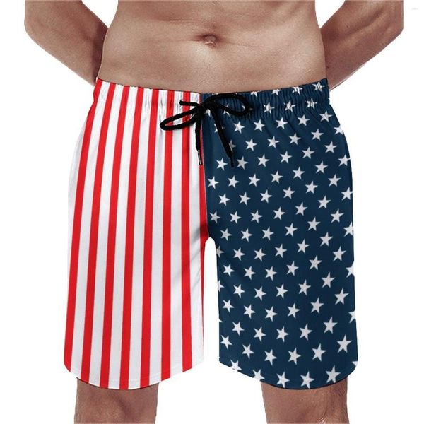 Pantanos cortos masculinos dos tonos tirados de verano Summer Flag Stars and Stripes Sports Fitness Beach Pantalones cortos Men Fast Dry Trunks