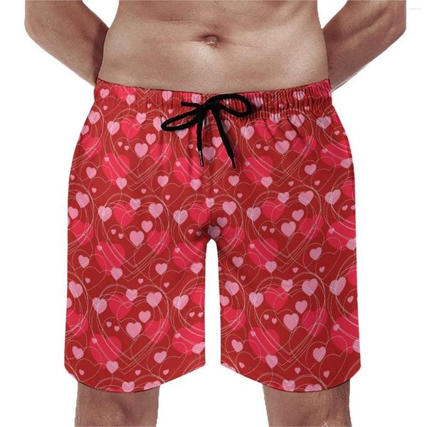 Pantanos cortos para hombres Valentine Hearts Board Summer Red and Pink Sports Fitness Beach Fast Dry Deck Design Natunks Natunks