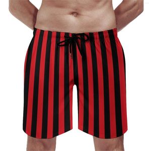Short de sport à rayures verticales pour hommes, rayures rouges et noires, décontracté, plage, sport personnalisé, maillot de bain à séchage rapide, cadeau