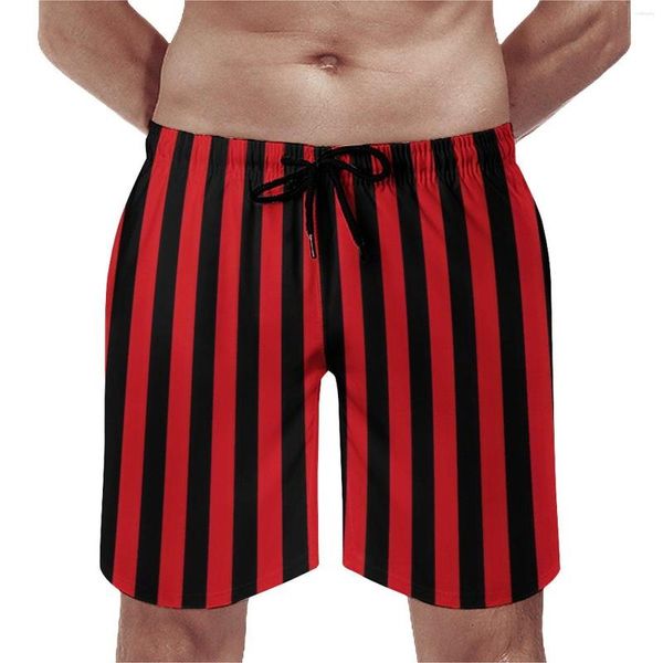 Pantalones cortos para hombres Gimnasio a rayas verticales Rayas rojas y negras Playa informal Hombres Deportes personalizados Bañadores de secado rápido Regalo