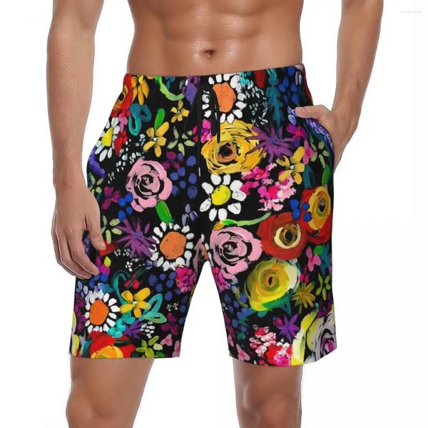 Pantalones cortos para hombre, tablero Floral vibrante, estampado de flores de verano, pantalones cortos Vintage para surfear, bañadores de secado rápido DIY