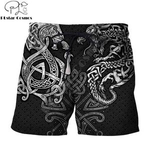 Heren shorts Viking Cool Tattoo Dragon 3D Gedrukte heren shorts unisex streetwear zomer strand losse shorts casual broek polyester SDM04 T220825