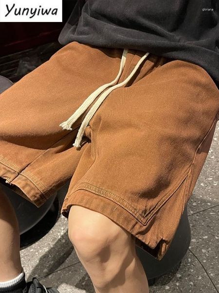 Pantalones cortos para hombres Vintage Brown Denim American Summer Vibe High Street Half Pants Oversize Trend Olive Green Short Jeans