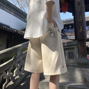 Heren shorts vintage geborduurde bamboe zomer casual broek Chinese stijl gesp bak trend mannelijke bodems groot formaat kort