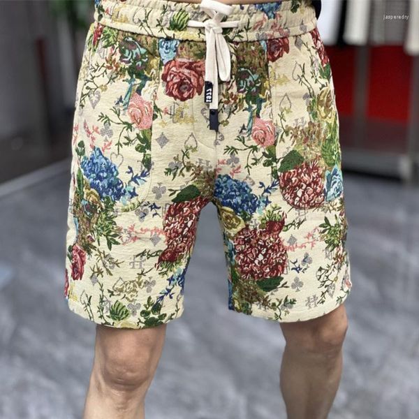 Pantalones cortos para hombres Vintage Patrón floral Hombres Verano Casual Estampado de flores para trajes de club social Marca Playa