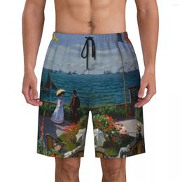 Pantalones cortos para hombres Jardín vintage en Sainte Adresse Imprimir Hombres Swim Trunks Ropa de playa de secado rápido Tabla de playa Claude Monet Art Boardshorts