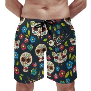 Shorts pour hommes Vintage Skeleton Board Holiday In Mexico Floral Pinrt Beach Short Pants Trenky Men's Funny Design Swimming TrunksMen's