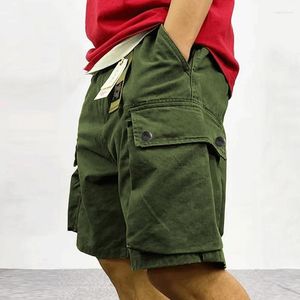 Shorts pour hommes Vintage couleur unie hommes mode patchs poches conception lâche Cargo pantalon court hommes printemps été Streetwear