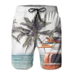 Heren shorts Vintage Tropical Beach Seaside auto met surfplank mannen Casual Board Vakantie snel droge zwemarmen's