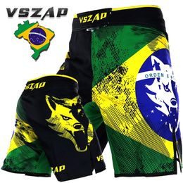 Shorts pour hommes VSZAP Shorts de boxe brésiliens pour hommes Impression Shorts MMA Fight Grappling Short Polyester Kick Gel Thai Boxing Shorts MMA Boxe 230808