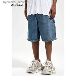 Shorts voor heren Gewassen Jorts Zomer Denim Shorts Heren Retro blauwe shorts Japanse streetwear hiphop losse rechte jeansshorts voor heren L240320