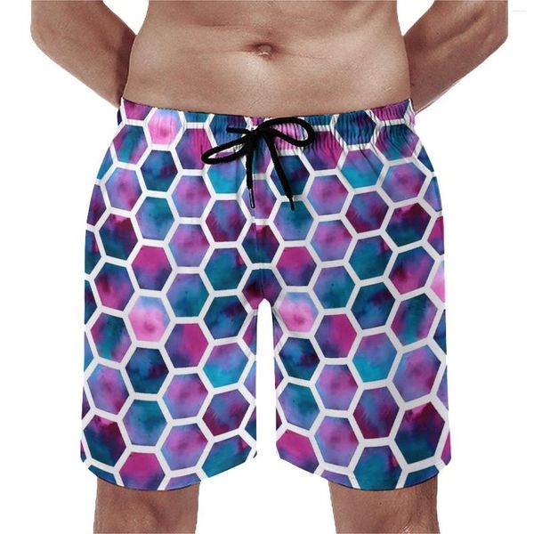 Pantalones cortos para hombre, tablero de colmenas de acuarela, panales de abeja, estampado de moda, playa, deportes personalizados, Fitness, bañadores de secado rápido, regalo