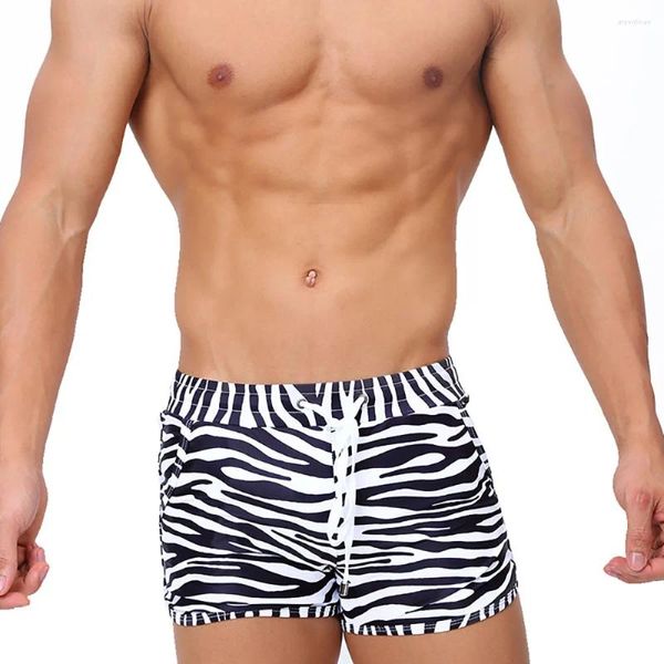 Pantalones cortos para hombres WF74 Patrón de cebra Sexy Cintura baja Hombres Traje de baño Verano Playa Bikinis Swim Briefs Trunks Pool Party Natación Trajes de baño