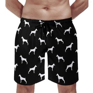 Short pour homme blanc chien imprimé planche Pinscher silhouette décontracté plage pantalon court design sport séchage rapide maillot de bain cadeau d'anniversaire