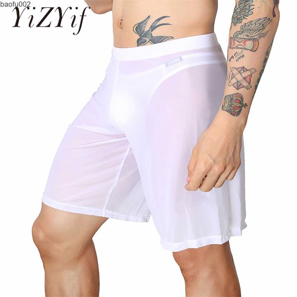 Shorts pour hommes blanc hommes Clubwear couleur Pure ceinture élastique transparent maille Shorts décontracté és Shorts de couchage sous-vêtements W0327