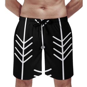 Pantalones cortos para hombres Tablero de patrones nórdicos blancos Pantalones cortos con estampado moderno y minimalista Cordón masculino Troncos de natación lindos Tallas grandes