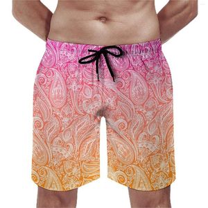 Pantalones cortos para hombre, tablero de Paisley blanco, naranja, bonitos pantalones cortos de playa, ropa deportiva personalizada, bañadores de secado rápido, regalo de cumpleaños