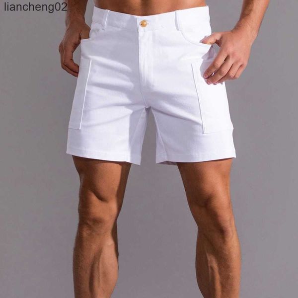 Shorts pour hommes Shorts blancs Hommes Bermuda Shorts Streetwear Pur coton Longueur au genou Pantalons courts décontractés Pantalons de travail Été Mode Bas 2022 W0408