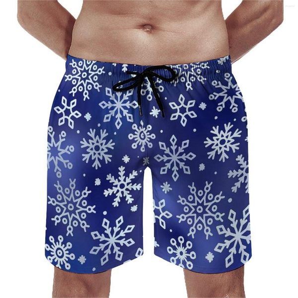 Pantalones cortos para hombre Tablero de copo de nieve blanco Verano Estampado azul Pantalones cortos retro Deportes Fitness Diseño de secado rápido Bañadores