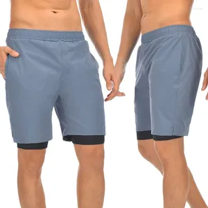 Shorts pour hommes en gros personnalisé séchage rapide hommes 2 en 1 double pont sport de sport avec poche de téléphone doublure de compression fermeture à glissière maille courte