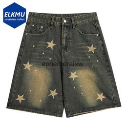 Shorts pour Hommes Short en Denim Vintage à Jambes Larges Étoile Imprimé Streetwear Harajuku Hip Hop Jeans Shorts Hommes Été Rétro Décontracté Lâche Y2K ShortsH24222