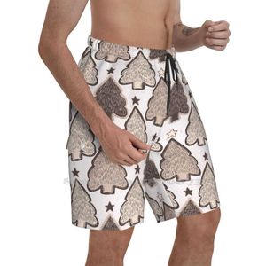 Heren shorts winter rustieke kerstboom lino gesneden textuur heren zomer korte broek strand pingerbread houten naadloze mannen's