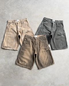 Heren shorts Y2K High Street Hip-Hop gescheurde massieve kleurlijn ontwerp denim mannen kleding 2024 zomer eenvoudige luie stijl casual joggingbroeken