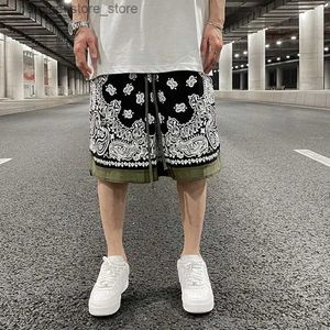 Shorts pour hommes Y2k japonais rétro cachemire coloré cube short d'été adapté aux hommes et aux femmes brossé taille haute pantalon au genou décontracté Q240305
