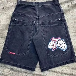 Heren shorts Y2K retro gotisch patroon borduurwerk jnco denim shorts 2000s stijl hiphop tas zomer heren strand jeans jorts gym shorts