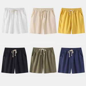 Shorts pour hommes Y2K été décontracté cordon couleur unie confortable coton lin Fitness course pantalons de mode