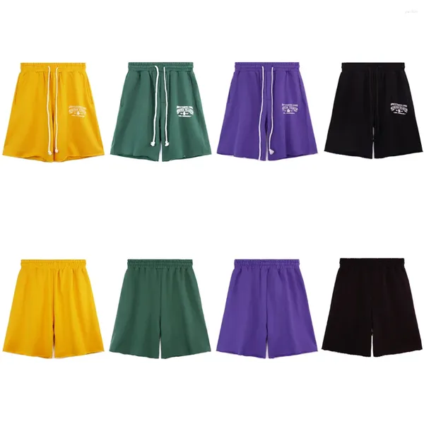 Pantalones cortos para hombres Yao888 Kapok Brand Letter Logo Imprimir Pantalones deportivos de algodón puro Vintage Old Simple Streetwear HipHop Athletic para hombres