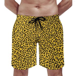 Short homme jaune imprimé léopard planche été Vintage 80s Style surf pantalon court séchage rapide rétro maillot de bain