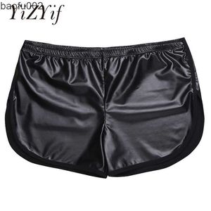 Shorts pour hommes YiZYiF Shorts brillants Hommes Boxers Shorts Faux cuir Sport Hot Boxer Fitness Pantalon court Poche arrière Gymnases Hommes Shorts hommes vêtements W0327