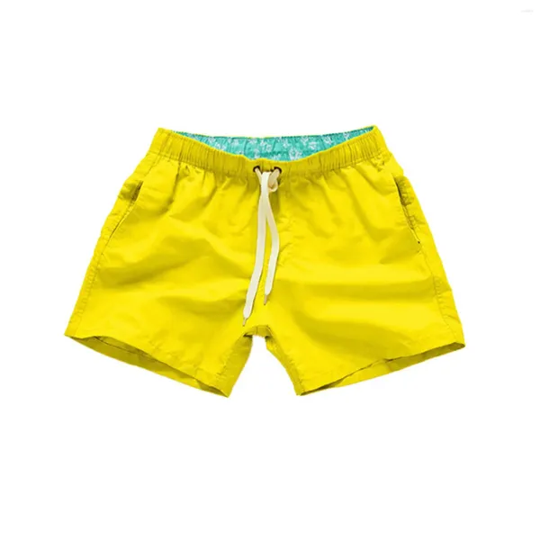 Pantalones cortos para hombres Traje de baño con estilo juvenil para hombres Clásico Color sólido Cordón Doble bolsillo Troncos de natación Casual Verano Ropa de playa hawaiana