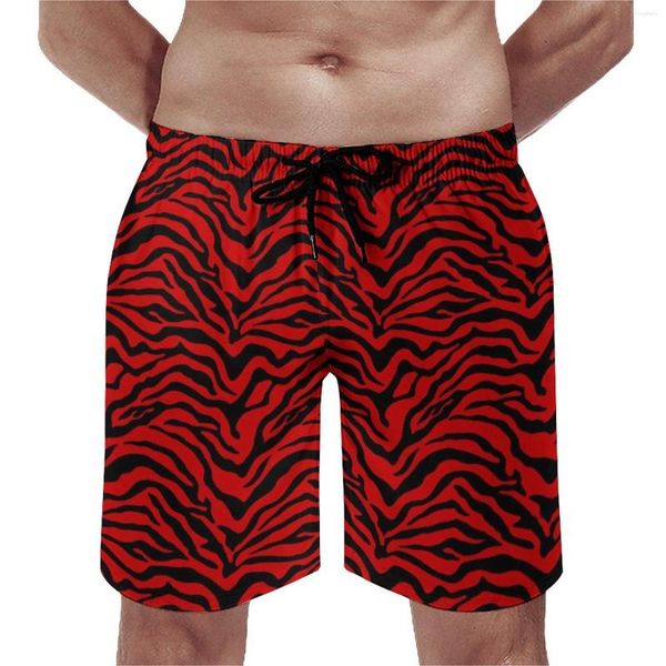 Pantalones cortos para hombres Estampado de cebra Gimnasio Rayas negras y rojas Hawaii Board Pantalones cortos Deportes personalizados Secado rápido Troncos de playa Regalo de cumpleaños