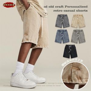 Shorts pour hommes ZODF 2024 Été Men 350gsm Coton lavé Unisexe Retro High Street Loose Side Slit Pantalon Streetwears HY0839