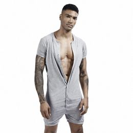 Mannen Siamese Pyjama Onesies Thuis Kleding Super-elastische Comfortabele Snap Butt Jumpsuit Mannen Nachtkleding Effen Kleur T-shirts q5ZN #