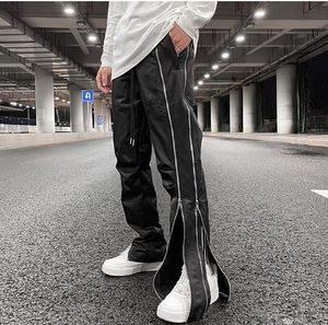 Heren Side Long Zip Black Pants Fashion Streight Leg High Street Regular Fit Topquality Casual Pant Broek