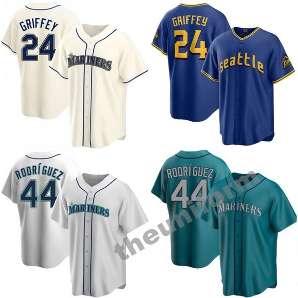 Tamaño masculino S-3XL Seattle 24 Ken Griffey 44 Julio Rodríguez 51 Ichiro Suzuki Jersey de béisbol Marineros cosidos