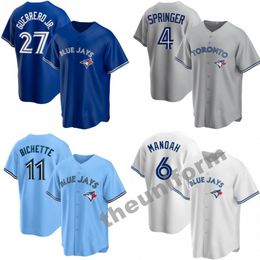 Taille masculine S-3xl Toronto 27 Vladimir Guerrero Jr. 11 Bo Bichette 4 George Springer Baseball Jersey Blue Jays